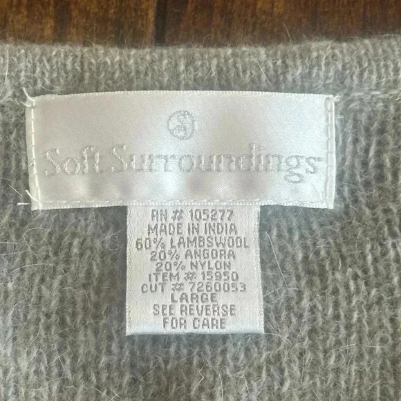 Soft Surroundings | Tan/Gray Lambswool & Angora Beaded Button Down Cardigan - Picture 5 of 8